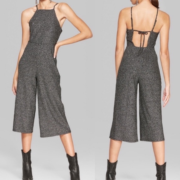 wild fable Pants - Wild Fable Grey Sparkle Cropped Jumpsuit